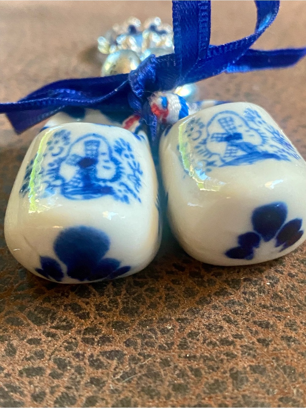 Blue Delft Windmill  Design Ceramic Shoe Keychain w/ Protective Evil Eye Accent - Picture 2 of 9